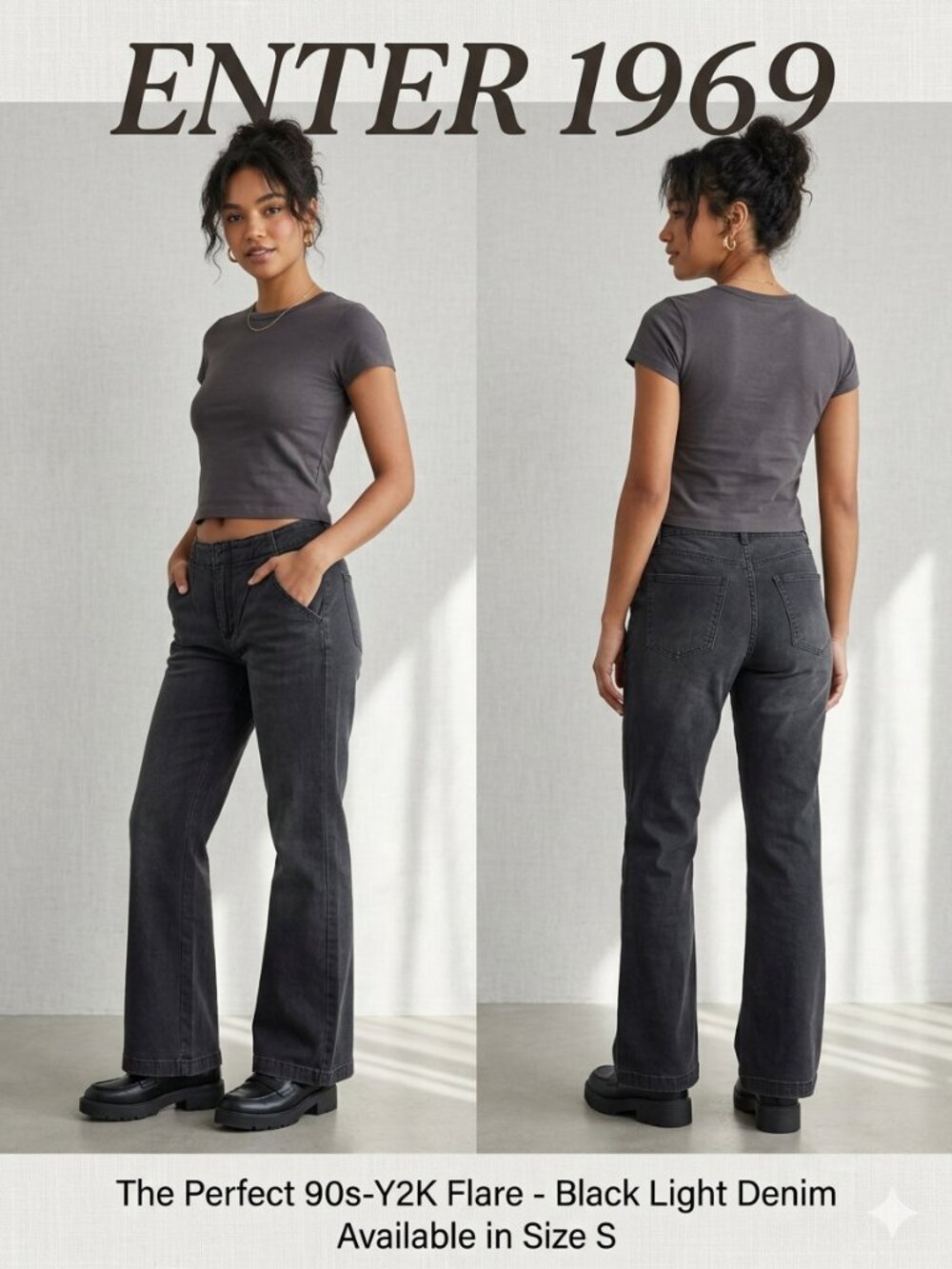 Enter 1969 Black Flare Denim Pants Y2K 90s Vintage Style Size Small